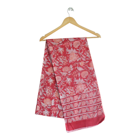 Red pink Sanganeri rose floral mul cotton dupatta on hanger – Indiascarves ISYVSK-A18