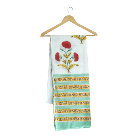White red Sanganeri poppy floral mul cotton dupatta on hanger – Indiascarves ISYVSK-A19