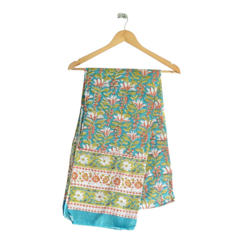 Blue teal Sanganeri tropical floral mul cotton dupatta on hanger – Indiascarves ISYVSK-A20