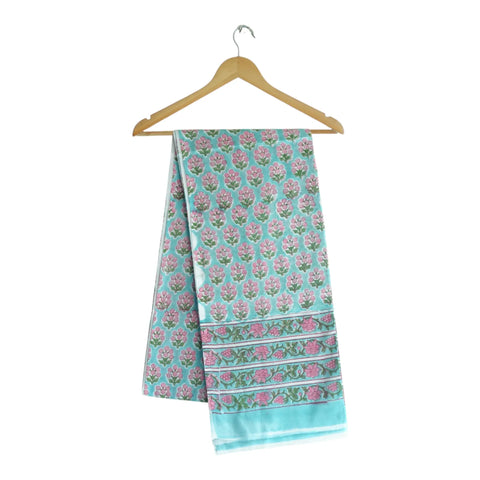 Sky blue pink Sanganeri floral buti mul cotton dupatta on hanger – Indiascarves ISYVSK-A21