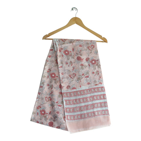 Blush pink Sanganeri rose floral jaal mul cotton dupatta on hanger – Indiascarves ISYVSK-A22