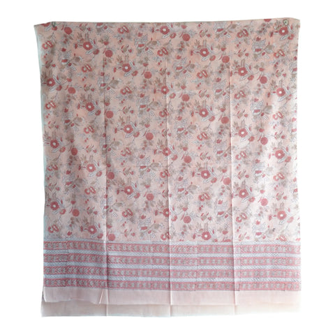 Blush pink mulmul dupatta 250x120cm draped view, Sanganeri rose floral jaal – Indiascarves