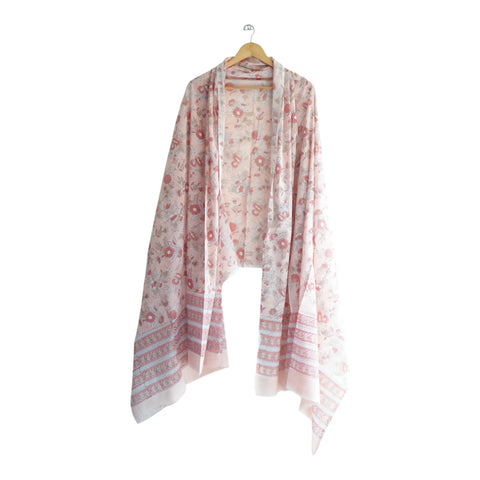 Border detail of blush pink Sanganeri rose jaal block print mul cotton dupatta – ISYVSK-A22