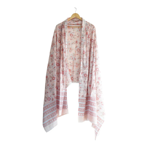 Full flat lay of blush pink Sanganeri rose floral jaal mulmul dupatta – ISYVSK-A22