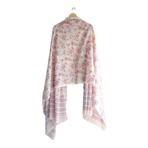 Blush Pink Mul Cotton Dupatta | Sanganeri Rose Floral Jaal Block Print | 250x120cm – ISYVSK-A22