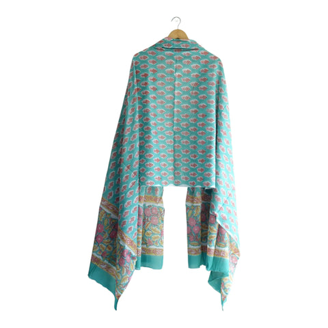 Border detail of jade green Sanganeri pink buti block print mul cotton dupatta – ISYVSK-A24