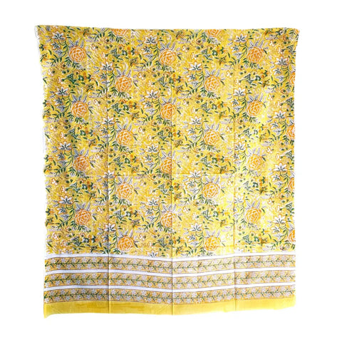 Yellow orange Sanganeri rose floral jaal mul cotton dupatta – Indiascarves ISYVSK-A25