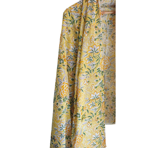 Border detail of yellow Sanganeri orange rose floral jaal mul cotton dupatta – ISYVSK-A25