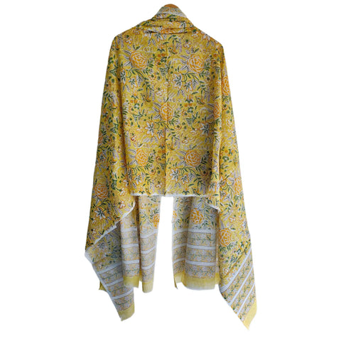 Full flat lay of yellow orange Sanganeri rose floral jaal mulmul dupatta – ISYVSK-A25