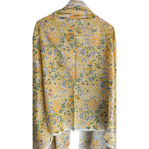 Yellow Orange Mul Cotton Dupatta | Sanganeri Rose Floral Jaal Block Print | 250x120cm – ISYVSK-A25