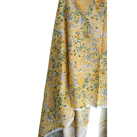 Yellow Orange Mul Cotton Dupatta | Sanganeri Rose Floral Jaal Block Print | 250x120cm – ISYVSK-A25