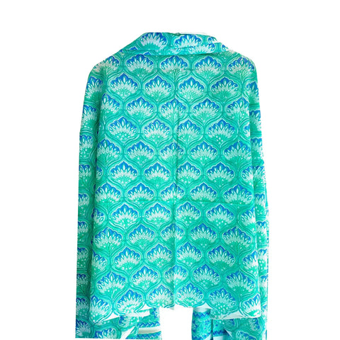 Green Teal Mul Cotton Dupatta | Sanganeri Geometric Block Print | 250x120cm – ISYVSK-A26