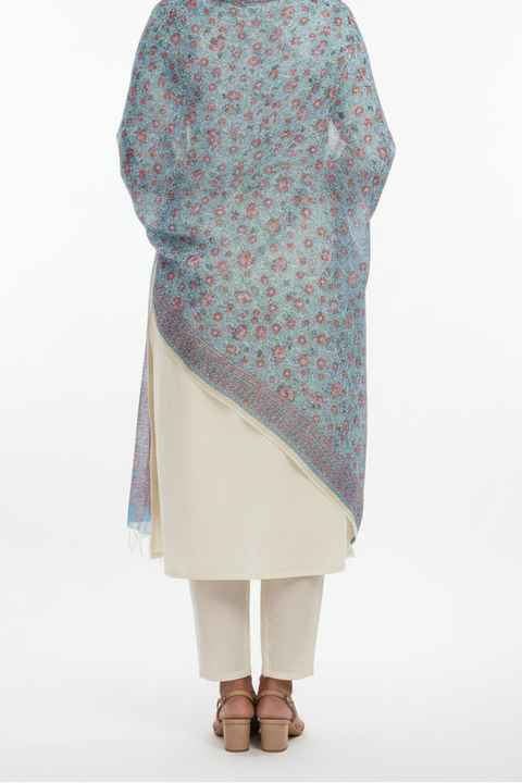 Kota Doria Bagru Hand Block Print Cotton Silk Dupatta | Floral Block Print | 235×90 cm – ISYVSK-B-01
