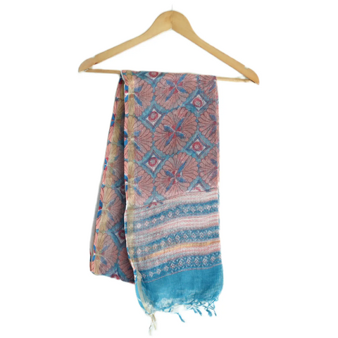 ISYVSK-B-02 Kota Doria Bagru Hand Block Print Cotton Silk Dupatta