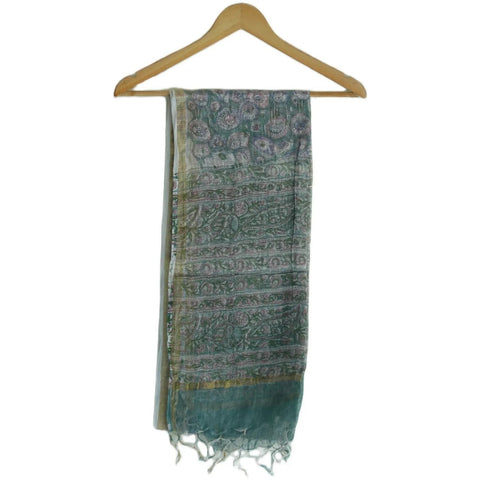 Sage green Kota Doria cotton silk dupatta 235x90cm on hanger – Indiascarves ISYVSK-B-03