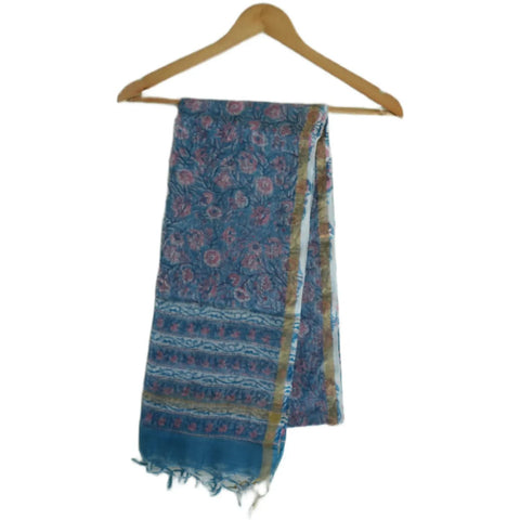 ISYVSK-B-04 Kota Doria Bagru Hand Block Print Cotton Silk Dupatta