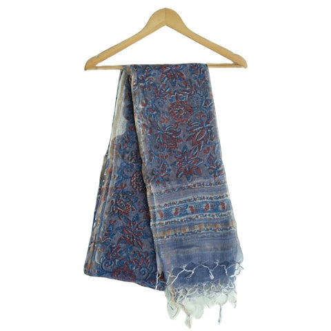 ISYVSK-B-05 Kota Doria Bagru Hand Block Print Cotton Silk Dupatta