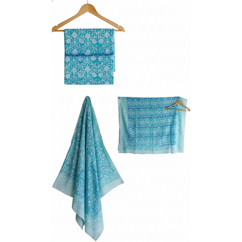 Bagru Block Print Sarong, Sarong Beach Wrap, Cotton Sarong,Pareo, Summer Pareo ,Size 45X80 Inc light blue color
