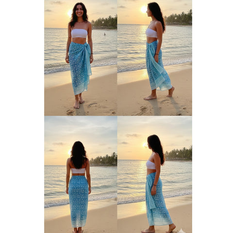 Bagru Block Print Sarong, Sarong Beach Wrap, Cotton Sarong,Pareo, Summer Pareo ,Size 45X80 Inc light blue color