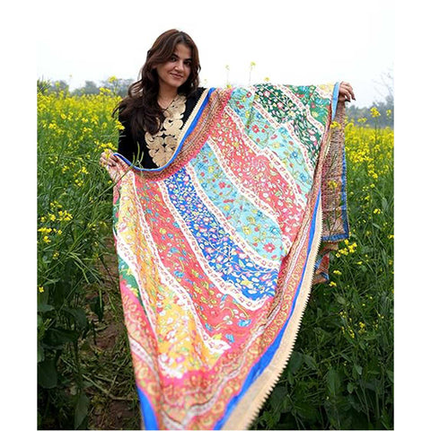 Pakistani Digital Printed Chinnon Multicoloured Dupatta With Heavy Mirror Work