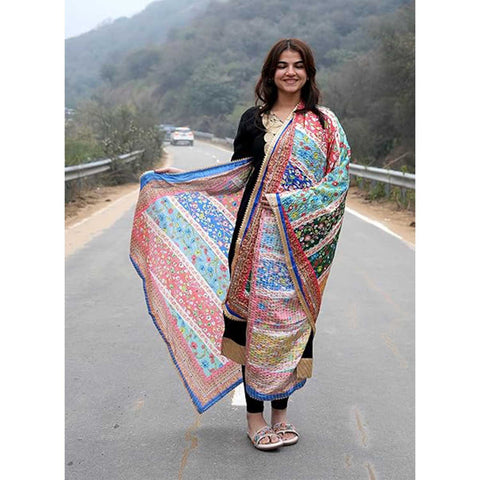Pakistani Digital Printed Chinnon Multicoloured Dupatta With Heavy Mirror Work
