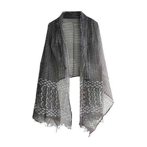 India Scarves Bagru Hand Block Floral Kota Doria Cotton Silk Floral Dupatta( Grey )