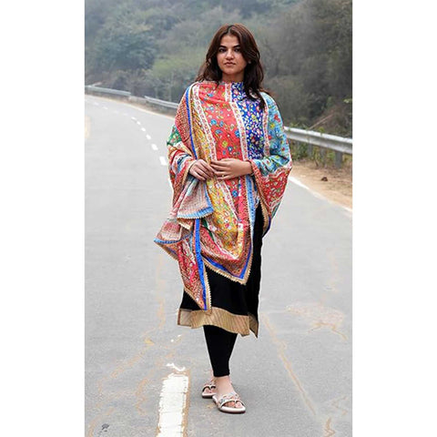Pakistani Digital Printed Chinnon Multicoloured Dupatta With Heavy Mirror Work