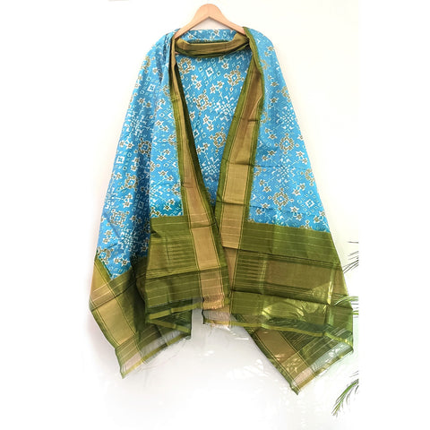 Telangana's Finest Handspun Pochampally Ikat Silk Dupatta with Zari Border