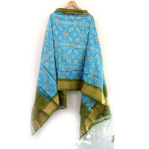 Telangana's Finest Handspun Pochampally Ikat Silk Dupatta with Zari Border