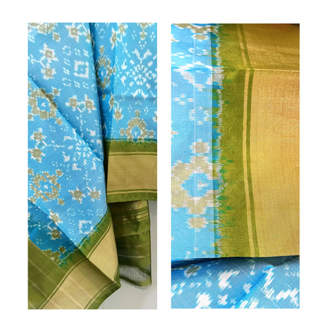 Telangana's Finest Handspun Pochampally Ikat Silk Dupatta with Zari Border