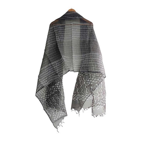 India Scarves Bagru Hand Block Floral Kota Doria Cotton Silk Floral Dupatta( Grey )