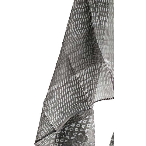 India Scarves Bagru Hand Block Floral Kota Doria Cotton Silk Floral Dupatta( Grey )