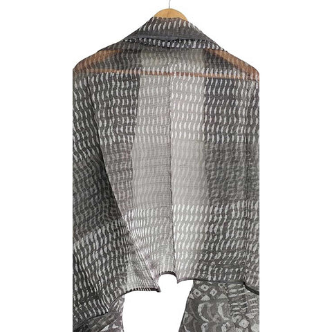 India Scarves Bagru Hand Block Floral Kota Doria Cotton Silk Floral Dupatta( Grey )