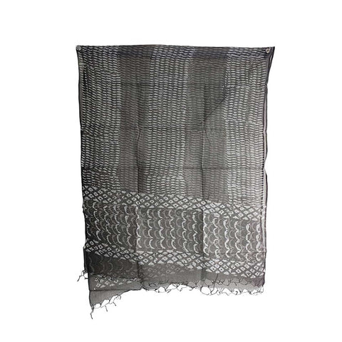 India Scarves Bagru Hand Block Floral Kota Doria Cotton Silk Floral Dupatta( Grey )