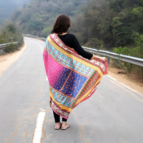 Pakistani Digital Printed Chinnon Multicoloured Dupatta With Heavy Mirror Work