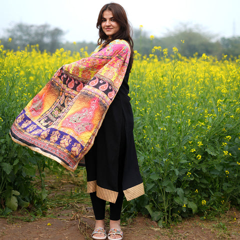 Pakistani Digital Printed Chinnon Multicoloured Dupatta With Heavy Mirror Work