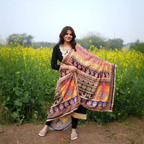 Pakistani Digital Printed Chinnon Multicoloured Dupatta With Heavy Mirror Work