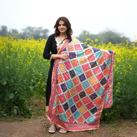 Pakistani Digital Printed Chinnon Multicoloured Dupatta With Heavy Mirror Work