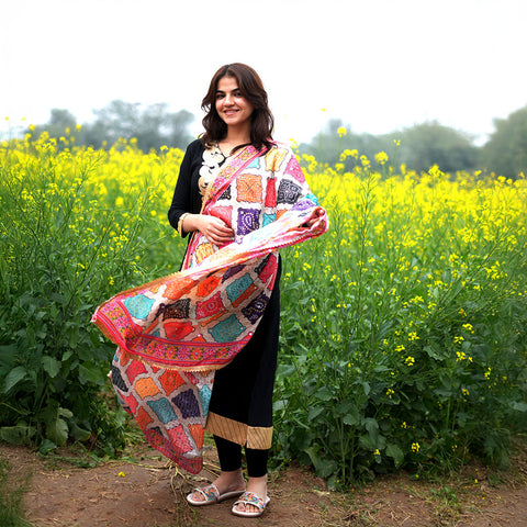 Pakistani Digital Printed Chinnon Multicoloured Dupatta With Heavy Mirror Work