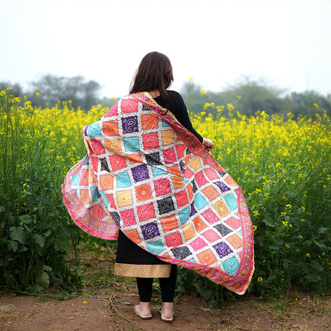 Pakistani Digital Printed Chinnon Multicoloured Dupatta With Heavy Mirror Work