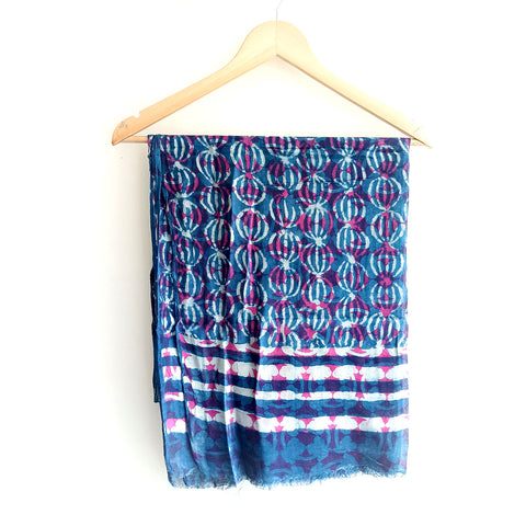 Hand Block Cotton Pink and Blue Scarf