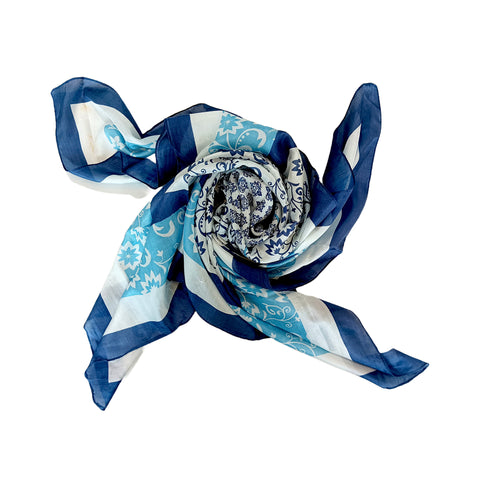 Square shape Blue Color Silk Hair Scarves Wraps Headscarf 100X100