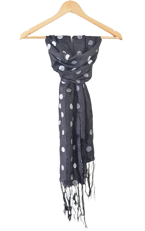 India Scarves Women's Pure Silk Scarf Black Colour Size 51X160