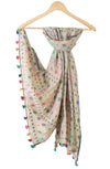 India Scarves Women's Pure Silk Woven Beige Geometric Pattern Stole With Beautiful Tassels