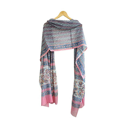 Bagru Hand Block Printed Pure Cotton Pink Stole Size 96X243 Cm