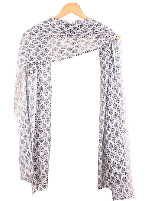 Soft and Elegant Blue Leaves Pattern Viscose scarve