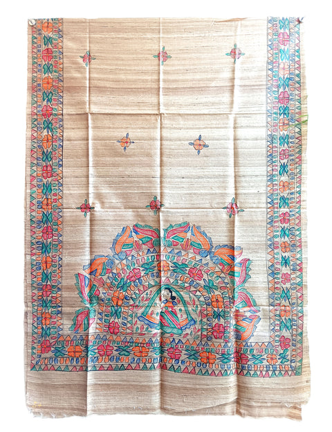Women's Bastar Tribal Art Hand Painted Pure Kosa Silk Shawl