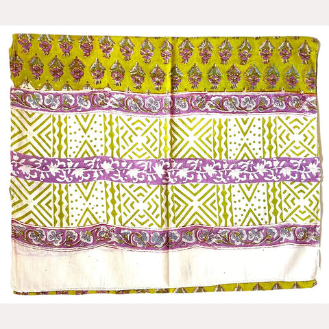 Bagru Hand Block Printed Pure Cotton Green and purple colour floral stole
