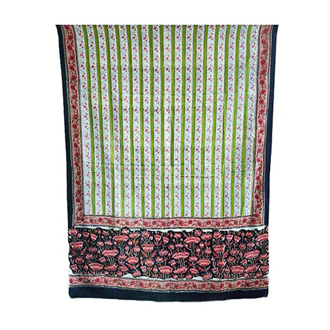 Bagru Hand Block Printed Pure Cotton Green floral Stole
