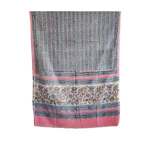Bagru Hand Block Printed Pure Cotton Pink Stole Size 96X243 Cm